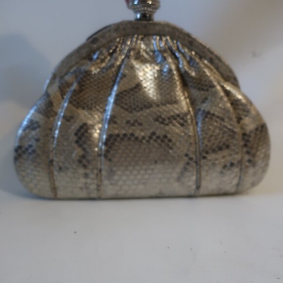 Womens Finesse La Model Silver Gray Cream Python Leather Clutch Handbag - Picture 4 of 14